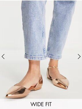 ASOS DESIGN 10W Wide Fit Virtue d'orsay pointed ballet flats in gold metallic